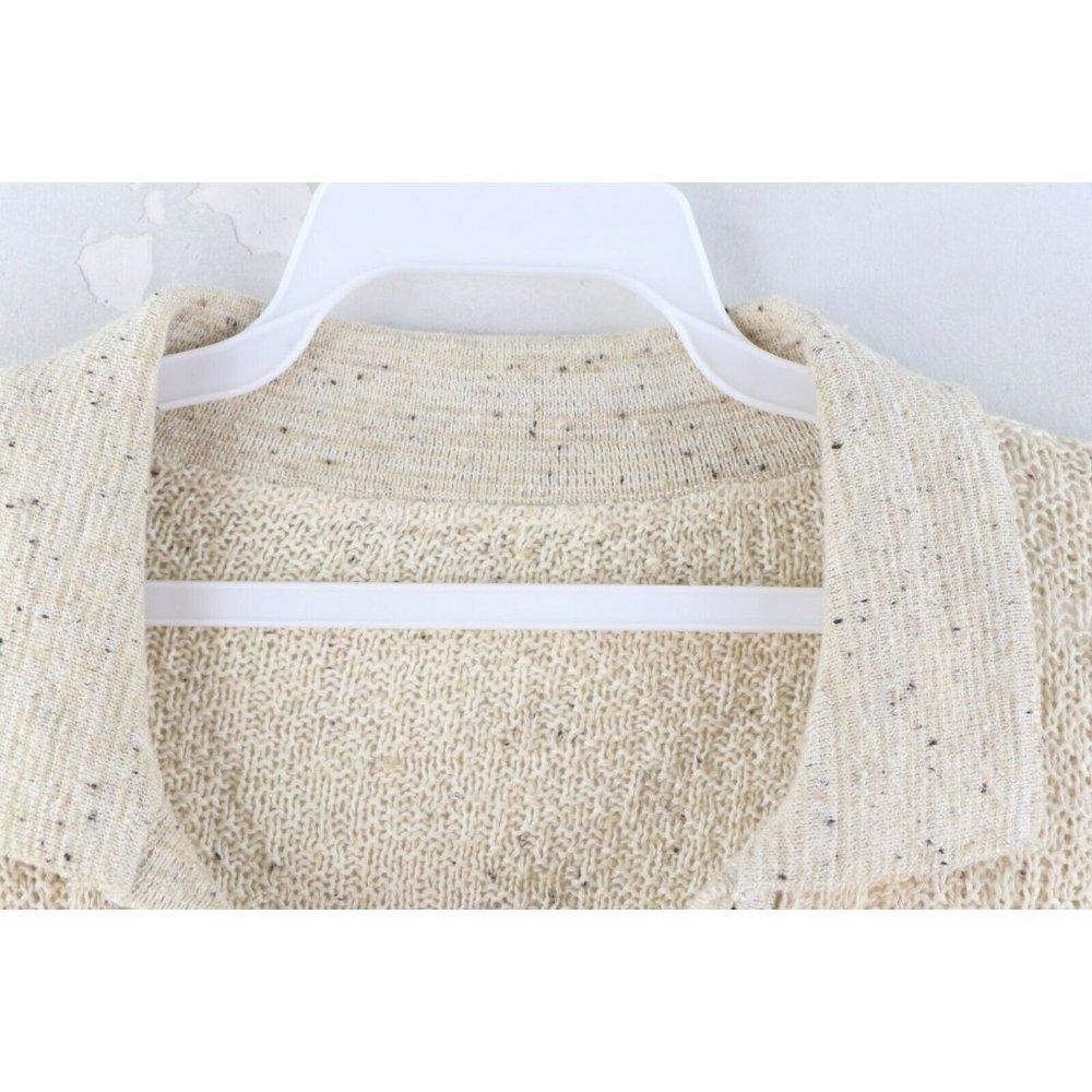 Vintage 70s Rockabilly Mens Medium Cable Knit Collared Short Sleeve Polo Sweater - Picture 4 of 7